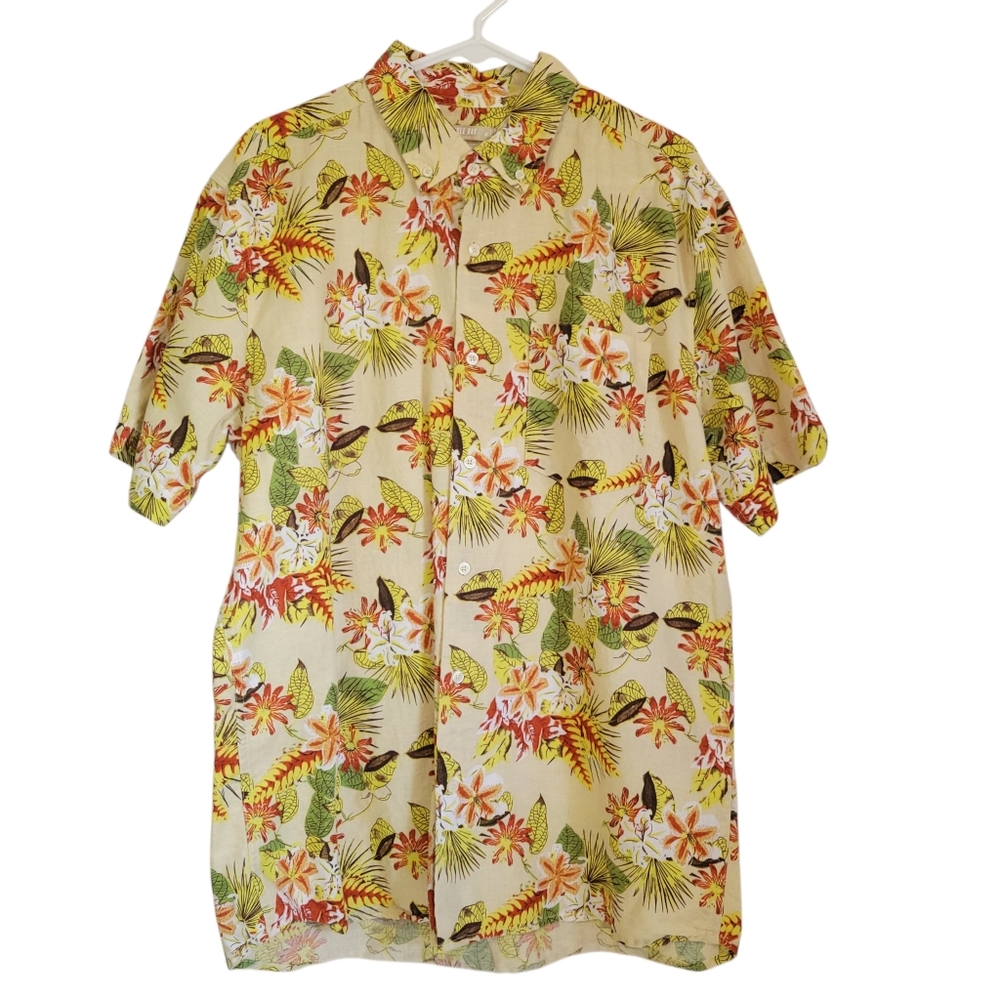 Isle Bay Linen Blend Aloha Hawaiian Shirt XL Tropical Floral Button Down - Picture 2 of 9